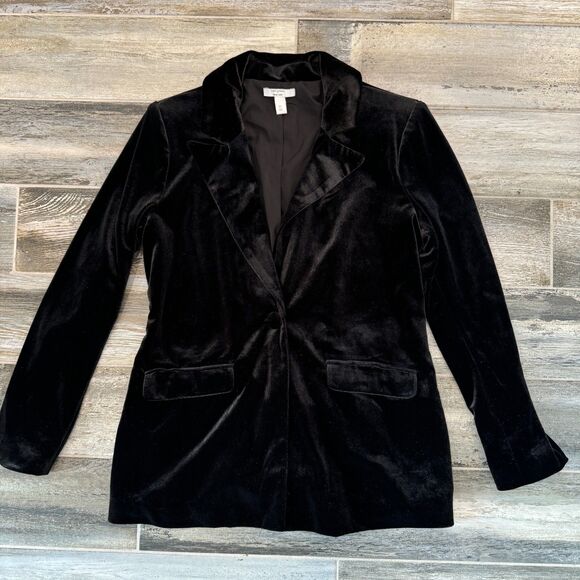 Cara Santana x Nine West Black Velvet Classic Lapel One Button Blazer Jacket M - Picture 4 of 5